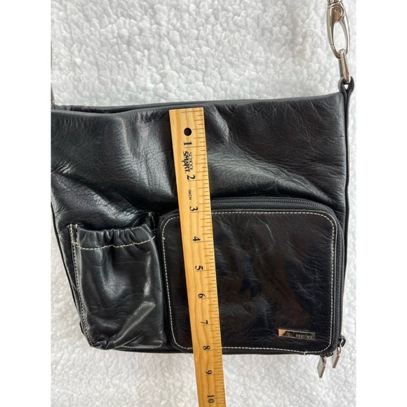 Perlina New York Womens Crossbody Bag Black Pockets Detachable Strap Zipper S - Picture 7 of 9
